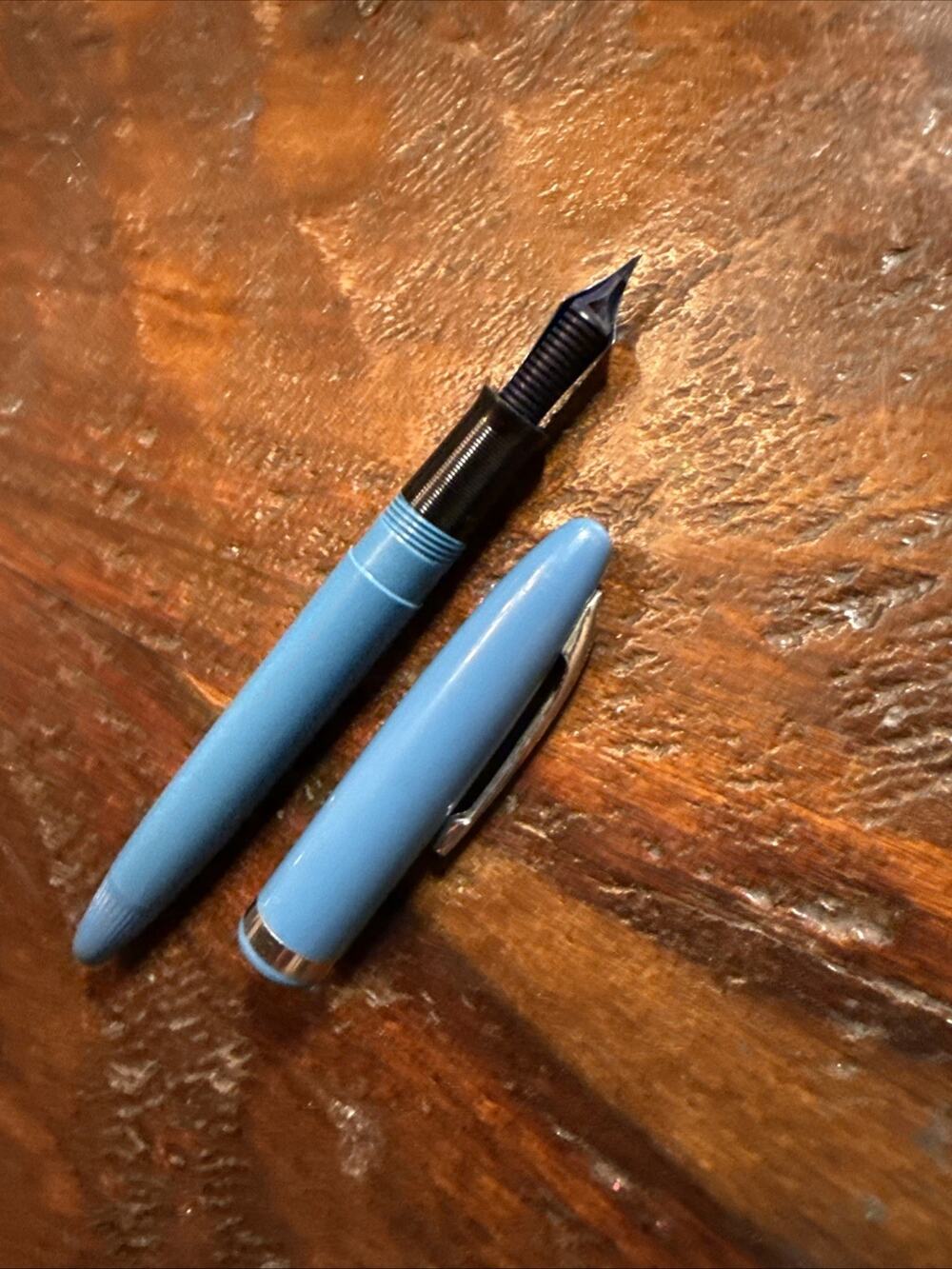 Vintage Sheaffer Tip-Dip Cadet Touchdown Fountain Pen Blue Chrome Trim 1950s